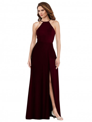Buy Halter Spaghetti Straps Maxi Bridesmaid Dress with Front Slit UK