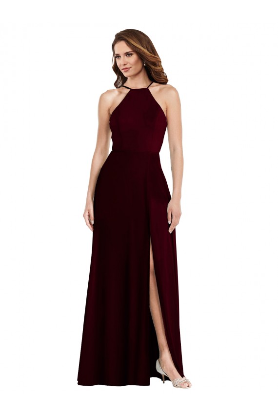 Buy Halter Spaghetti Straps Maxi Bridesmaid Dress with Front Slit UK