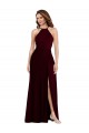 Buy Halter Spaghetti Straps Maxi Bridesmaid Dress with Front Slit UK