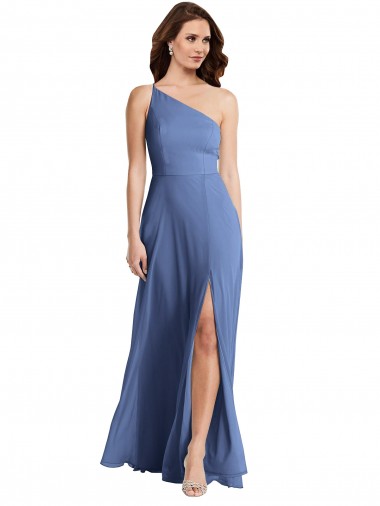 Buy One Shoulder Full Length Maxi Formal Bridesmaid Dress with Flirty Slit UK