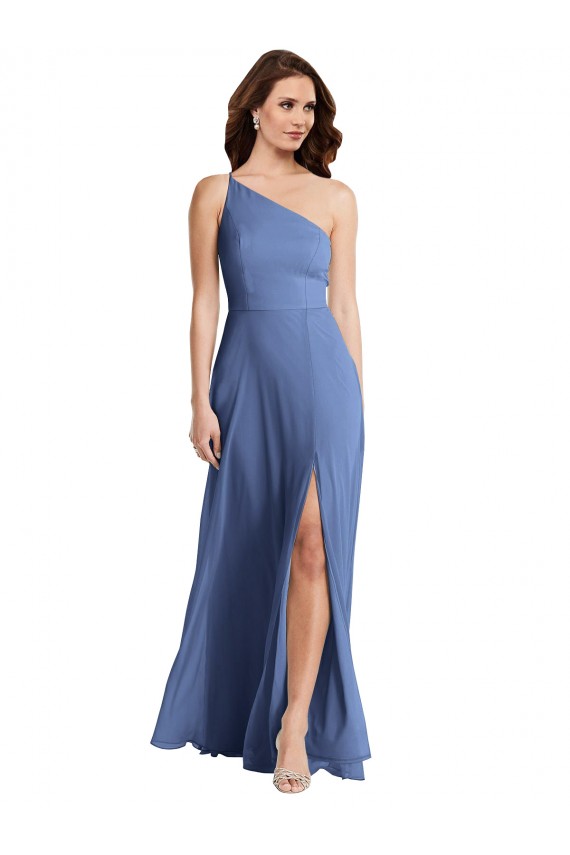 Buy One Shoulder Full Length Maxi Formal Bridesmaid Dress with Flirty Slit UK