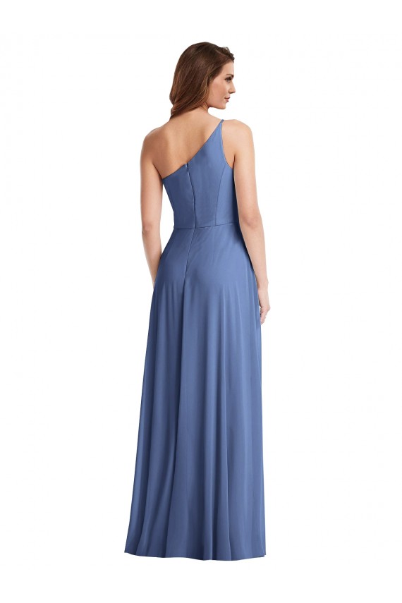 Buy One Shoulder Full Length Maxi Formal Bridesmaid Dress with Flirty Slit UK
