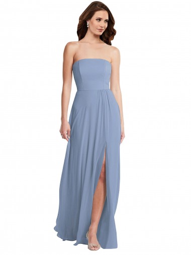 Buy Strapless A-Line Maxi Bridesmaid Dress with Front Slit UK