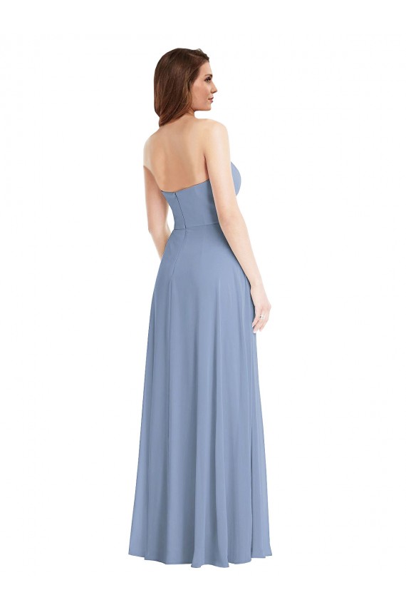 Buy Strapless A-Line Maxi Bridesmaid Dress with Front Slit UK