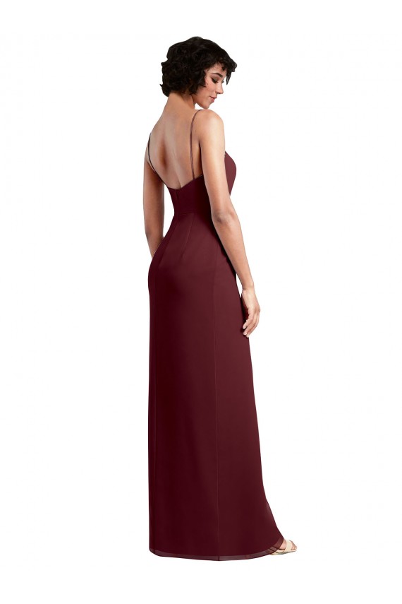 Buy Sleek Straight Neckline Chiffon Bridesmaid Dress with Spaghetti Straps and High Side Slit UK