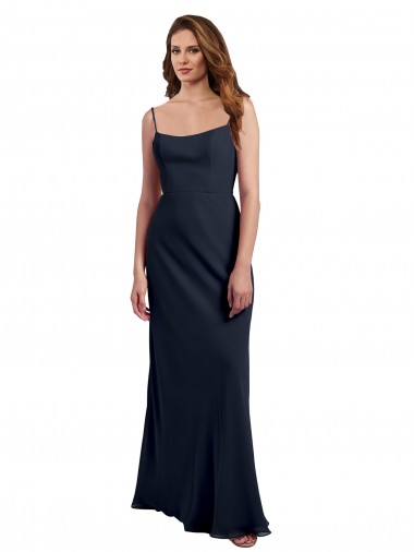 Buy Scoop Neck Long Chiffon Open Back Bridesmaid Dress with Spaghetti Straps UK