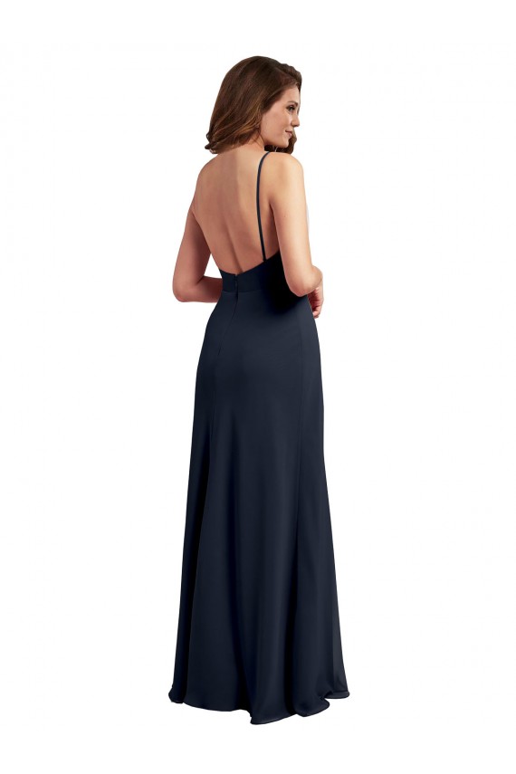Buy Scoop Neck Long Chiffon Open Back Bridesmaid Dress with Spaghetti Straps UK