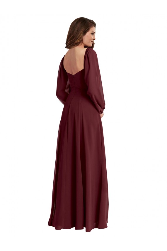 Buy Sheer Long Sleeves Chiffon Bridesmaid Dress with High Slit UK