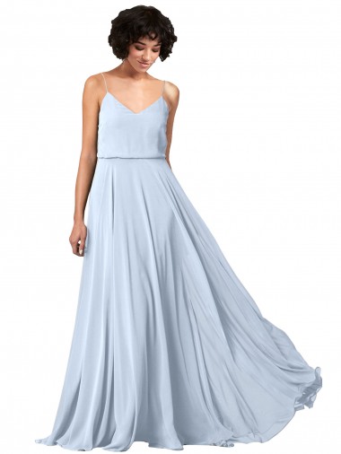 Buy V-Neck Blouson Waist Long Chiffon Bridesmaid Dress with Straps UK