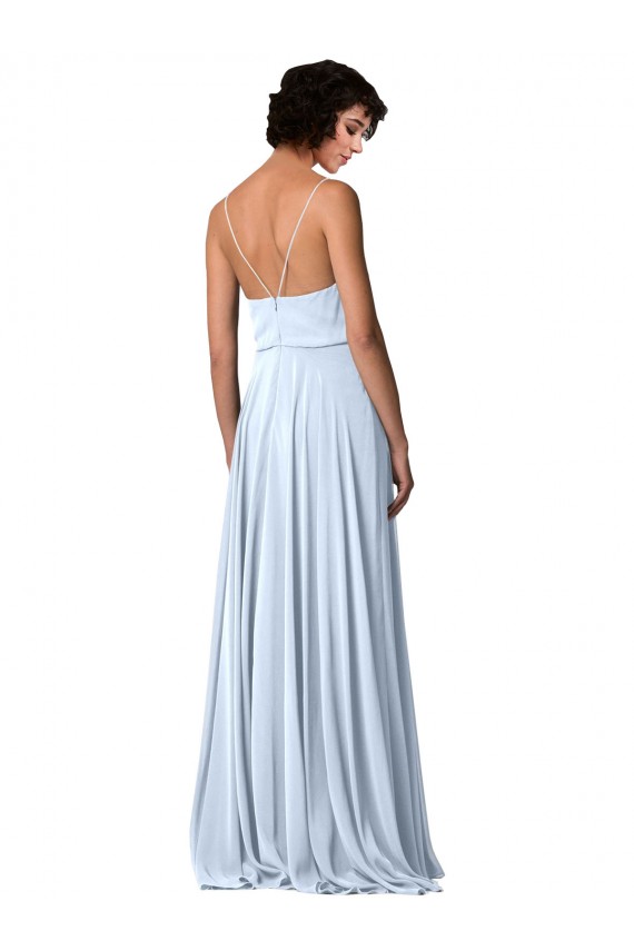 Buy V-Neck Blouson Waist Long Chiffon Bridesmaid Dress with Straps UK