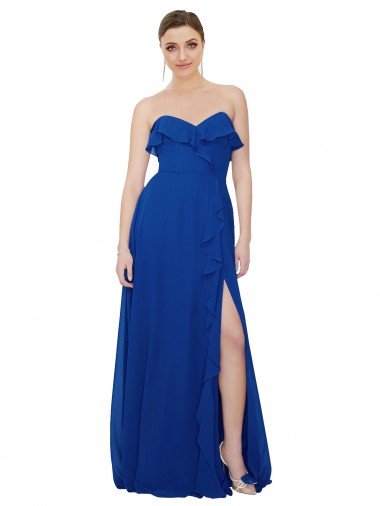 Buy Ruffled Chiffon Strapless Bridesmaid Dress UK