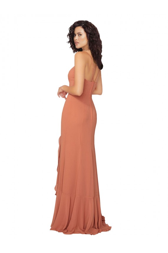 Buy Chiffon Square Neck Bridesmaid Dress with Ruffled Skirt Slit UK