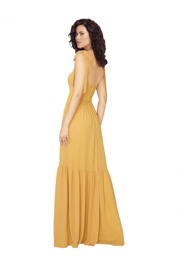 Buy Tied Strap Square Neck Long Chiffon Bridesmaid Dress UK