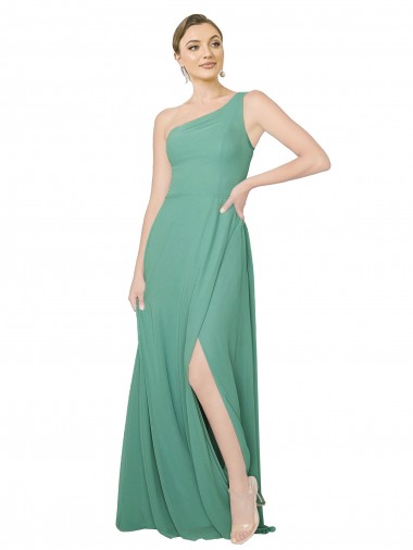 Buy One Shoulder Asymmetric Chiffon Bridesmaid Dress with Pockets UK