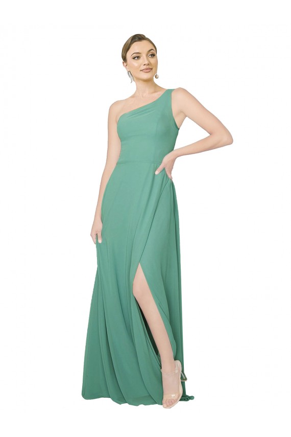 Buy One Shoulder Asymmetric Chiffon Bridesmaid Dress with Pockets UK