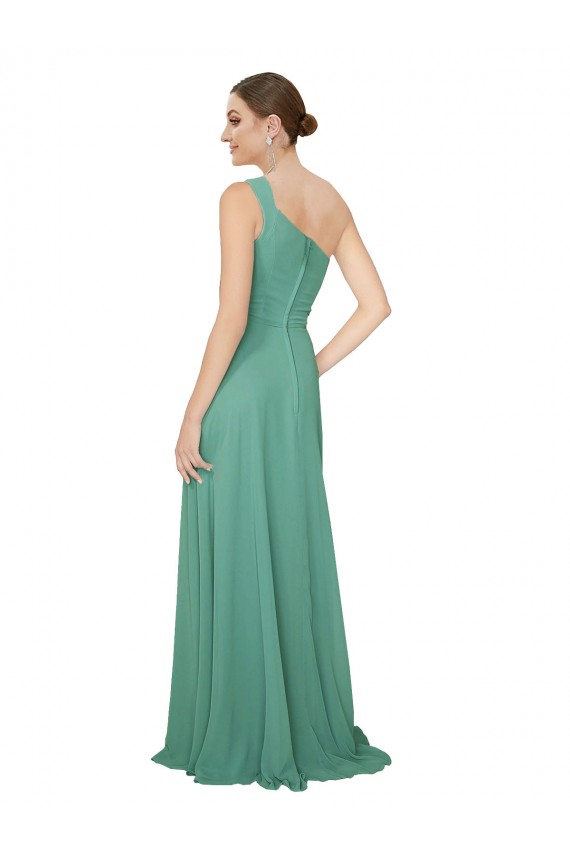 Buy One Shoulder Asymmetric Chiffon Bridesmaid Dress with Pockets UK