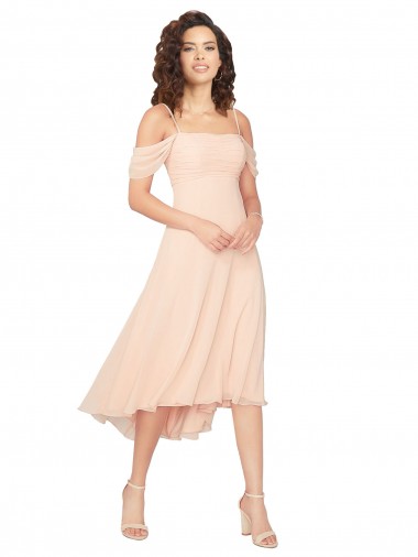 Buy Cold Shoulder Midi Length Short Chiffon Bridesmaid Dress UK