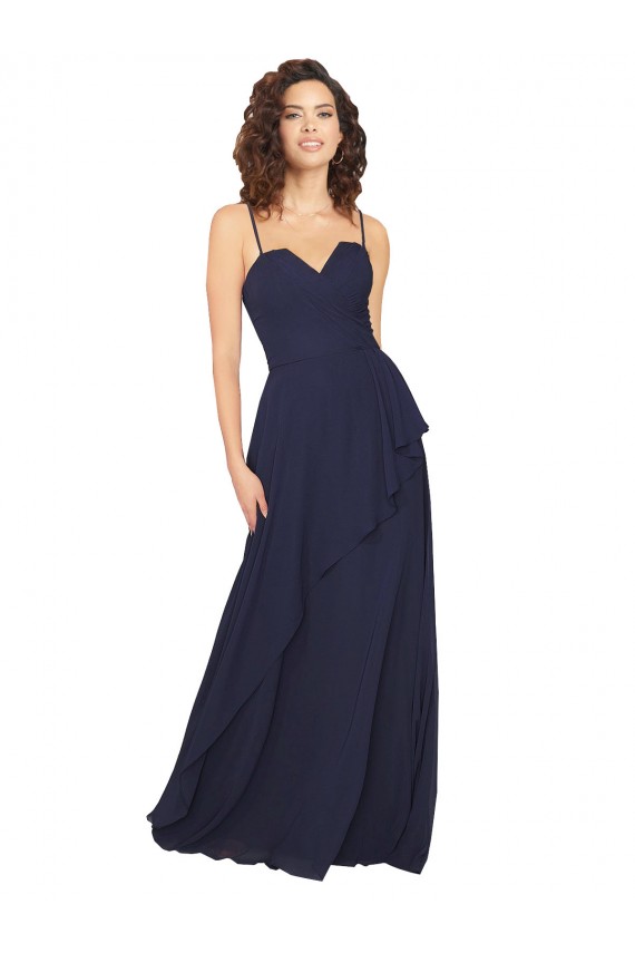 Buy Ruffled Skirt Low Back Long Chiffon Bridesmaid Dress UK