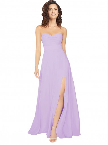 Buy Draped Sweetheart Long Chiffon Bridesmaid Dress with Front Slit UK