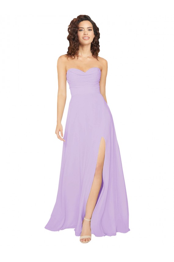 Buy Draped Sweetheart Long Chiffon Bridesmaid Dress with Front Slit UK