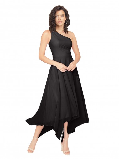 Buy Midi Length One Shoulder Chiffon Cocktail Bridesmaid Dress UK