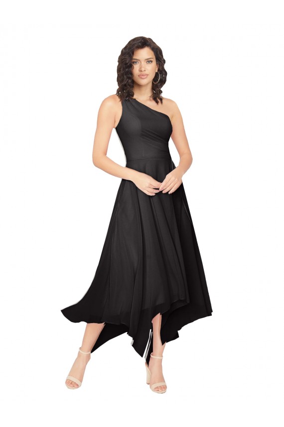 Buy Midi Length One Shoulder Chiffon Cocktail Bridesmaid Dress UK