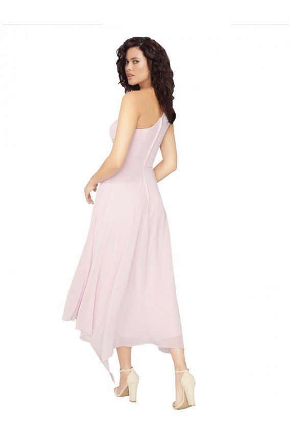 Buy Midi Length One Shoulder Chiffon Cocktail Bridesmaid Dress UK