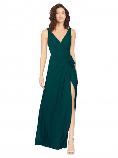 Buy V-Neck Chiffon Bridesmaid Dress with Front Skirt Slit UK