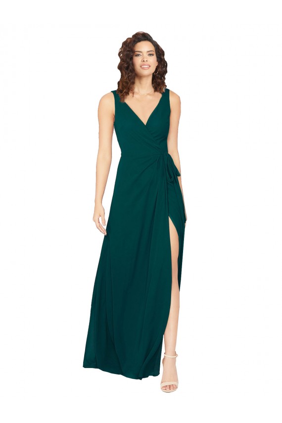 Buy V-Neck Chiffon Bridesmaid Dress with Front Skirt Slit UK