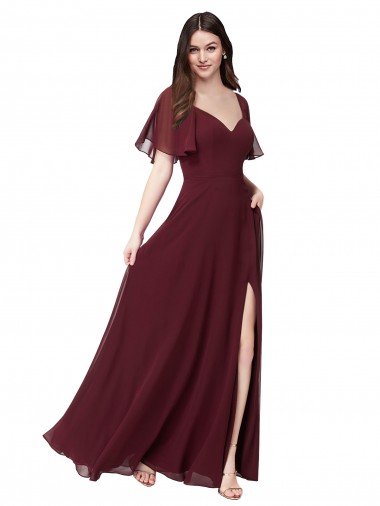 Buy Chiffon Flutter Sleeve Sweetheart Bridesmaid Dress UK
