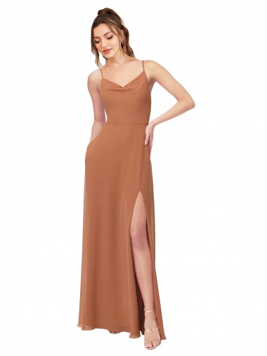 Buy Cowl Neck Chiffon Bridesmaid Dress with Front Slit UK