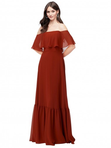 Buy Off the Shoulder Ruffle Chiffon Bridesmaid Dress UK