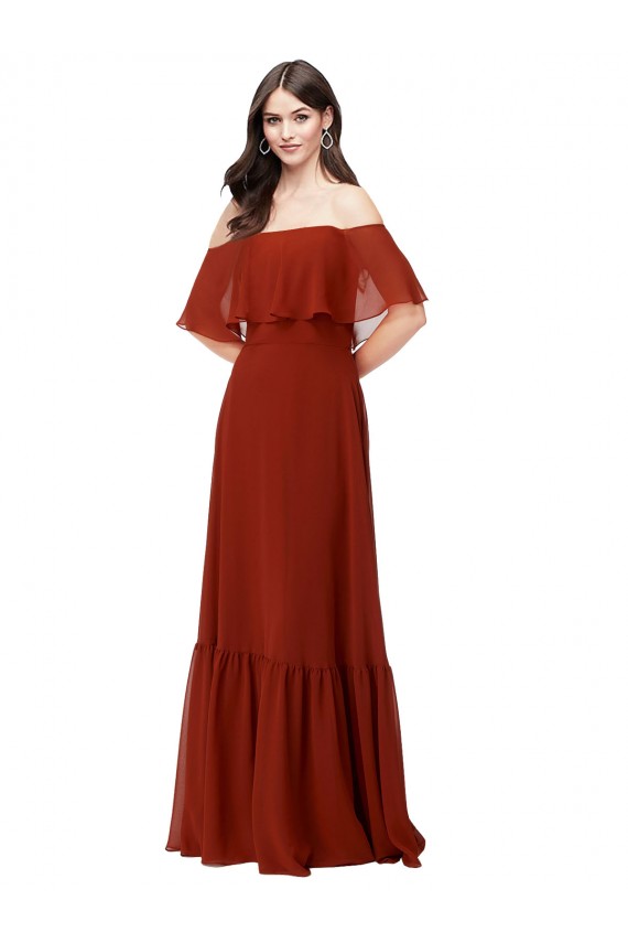 Buy Off the Shoulder Ruffle Chiffon Bridesmaid Dress UK