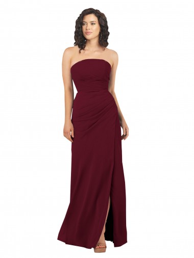 Buy Simple Strapless Chiffon Bridesmaid Dress with Rounded Neckline UK