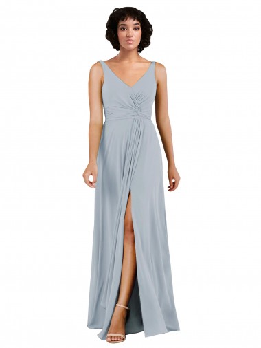 Buy V-Neckline Wrapped Chiffon Bridesmaid Dress with Skirt Slit UK