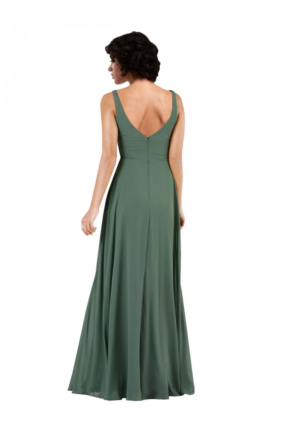 Buy V-Neckline Wrapped Chiffon Bridesmaid Dress with Skirt Slit UK