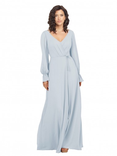 Buy Long Sleeve Chiffon Bridesmaid Dress with Bow Detail UK