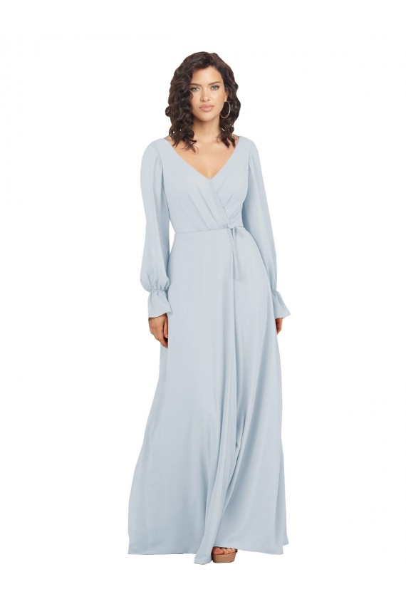 Buy Long Sleeve Chiffon Bridesmaid Dress with Bow Detail UK