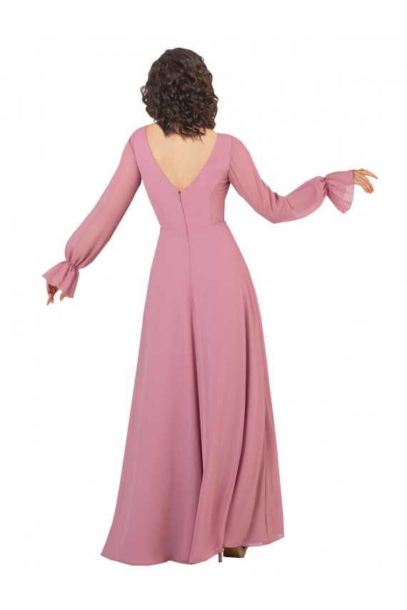 Buy Long Sleeve Chiffon Bridesmaid Dress with Bow Detail UK