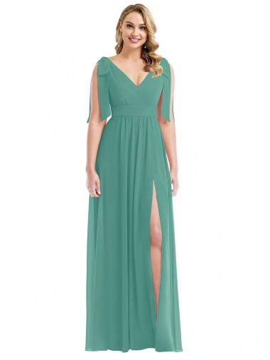 Buy Plunge Neckline Bow Shoulder Chiffon Maxi Bridesmaid Dress UK