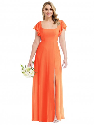 Buy Flutter Sleeves Scoop Open Back Chiffon Maxi Bridesmaid Dress UK