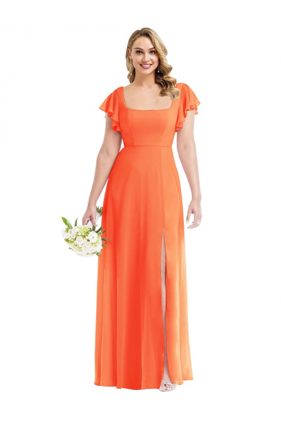 Buy Flutter Sleeves Scoop Open Back Chiffon Maxi Bridesmaid Dress UK