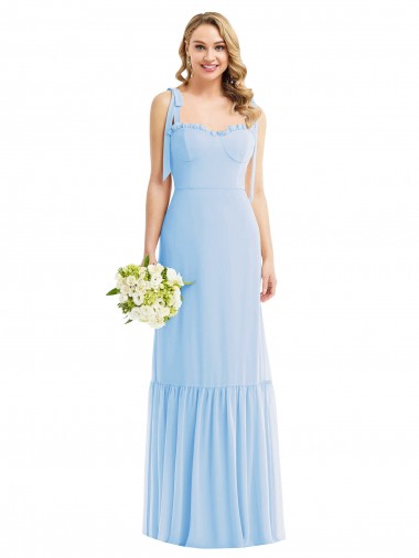 Buy Tie Shoulder Bustier Bodice Ruffle Hem Maxi Bridesmaid Dress UK