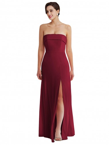 Buy Cuffed Strapless Maxi Formal Bridesmaid Dress with Front Slit UK