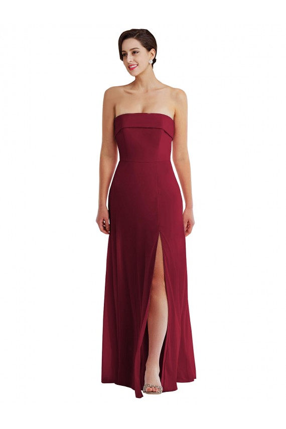 Buy Cuffed Strapless Maxi Formal Bridesmaid Dress with Front Slit UK