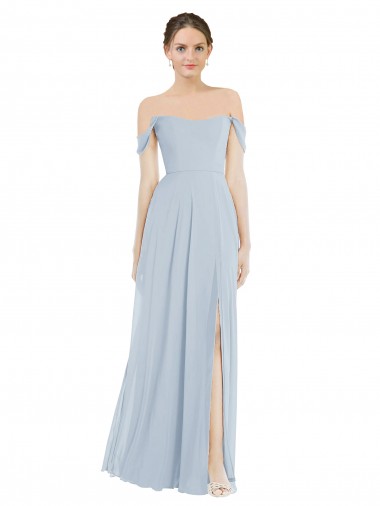 Buy Off the Shoulder Basque Neck Maxi Bridesmaid Dress with Flounce Sleeves UK