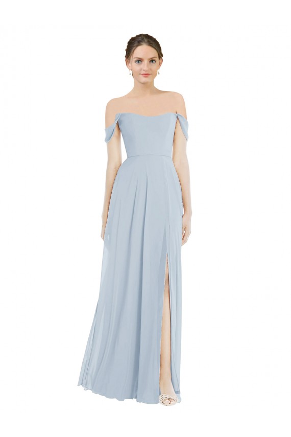 Buy Off the Shoulder Basque Neck Maxi Bridesmaid Dress with Flounce Sleeves UK