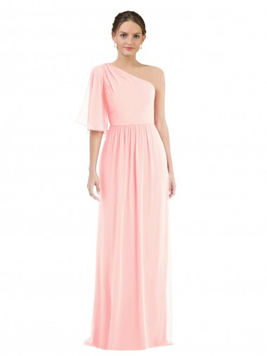 Buy One Shoulder Bell Sleeves Chiffon Maxi Bridesmaid Dress UK