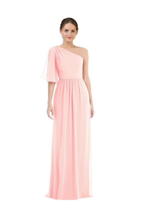 Buy One Shoulder Bell Sleeves Chiffon Maxi Bridesmaid Dress UK