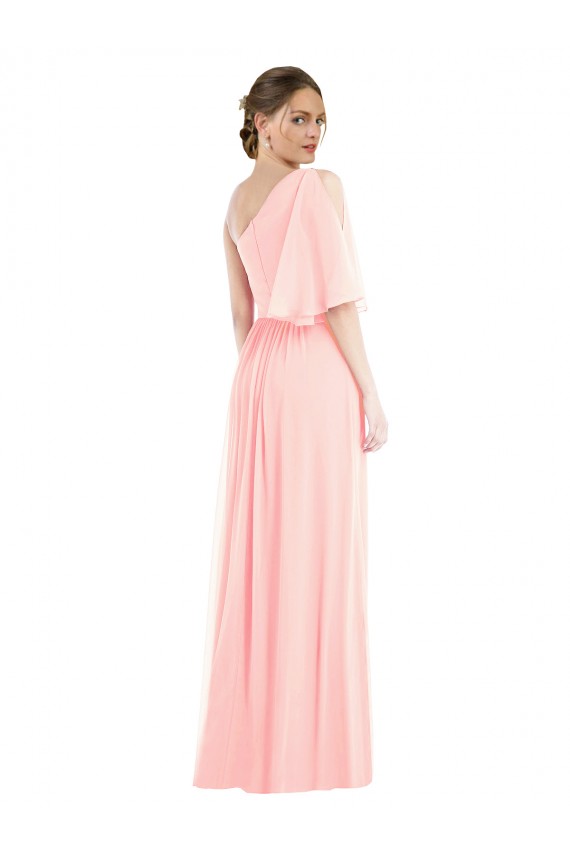 Buy One Shoulder Bell Sleeves Chiffon Maxi Bridesmaid Dress UK